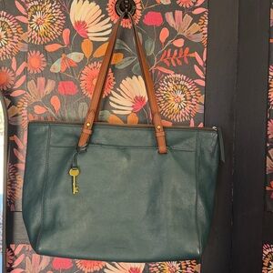 FOSSIL Large Leather Rachel Tote Two Tone Brass Trim